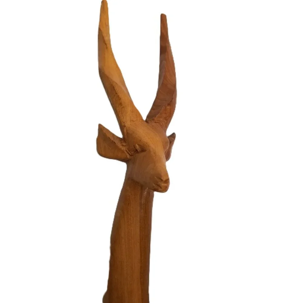 Hand Carved Wood Gazelle Pair African Safari Tribal Decor Bohemian MCM